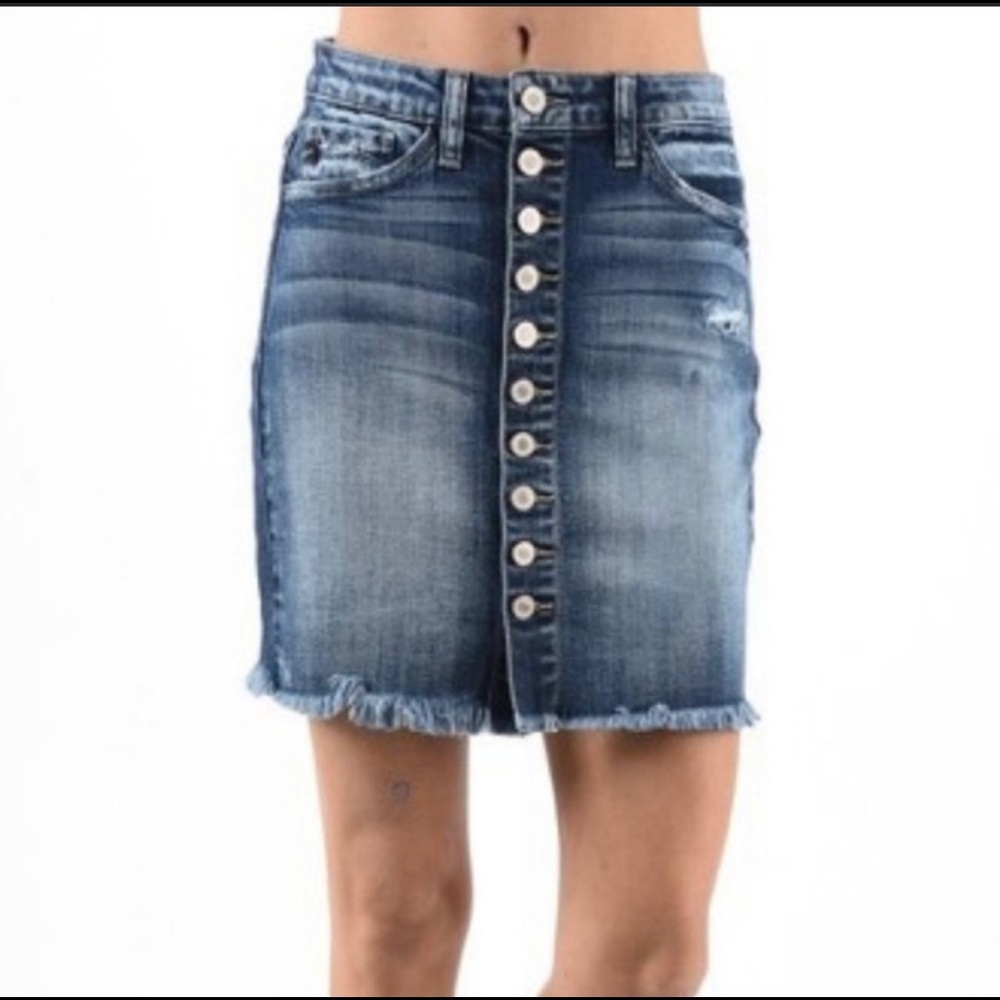 NWT KanCan Denim Skirt+High Waist Button+Size XS+M+NWT